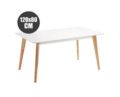 Muvip Mesa Design D900 - Patas Macizas de Madera de Haya - Superficie MDF Espesor 18mm - 120x80cm - Color Blanco
