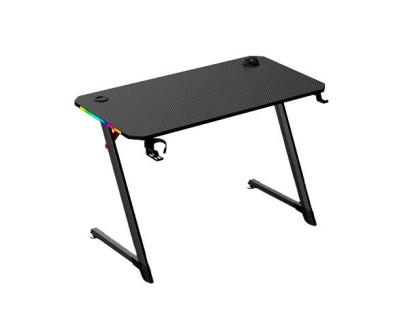 Muvip Mesa Gaming PRO1700 con Laminado de Fibra Carbono - Luz RGB - Portavasos y Gancho para Auriculares