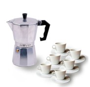 Muvip MV0601 Cafetera de Aluminio - Capacidad 6 Tazas - Mango Ergonomico - Antiadherente - Apta para Placas Electricas, Vitroceramicas y Gas - Color Aluminio