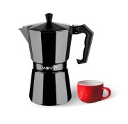 Muvip MV0603 Cafetera de Aluminio - Capacidad 1 Taza - Mango Ergonomico - Antiadherente - Apta para Placas Electricas, Vitroceramicas y Gas - Color Negro Mate