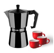Muvip MV0606 Cafetera de Aluminio - Capacidad 3 Tazas - Mango Ergonomico - Antiadherente - Apta para Placas Electricas, Vitroceramicas y Gas - Color Negro Mate