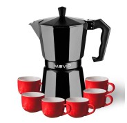 Muvip MV0607 Cafetera de Aluminio - Capacidad 6 Tazas - Mango Ergonomico - Antiadherente - Apta para Placas Electricas, Vitroceramicas y Gas - Color Negro Mate
