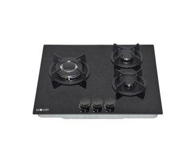 Muvip MV0626 Cocina de Gas Encastrable - 3 Zonas de Coccion - Quemador y Soportes de Hierro Fundido - Cristal Templado de Alta Resistencia - Sistema de Encendido Electrico - Dispositivo de Seguridad Apagado de Llama