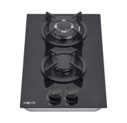 Muvip MV0627 Cocina de Gas Encastrable - 2 Zonas de Coccion de 26cm - Quemador y Soportes de Hierro Fundido - Cristal Templado de Alta Resistencia - Sistema de Encendido Electrico - Dispositivo de Seguridad Apagado de Llama