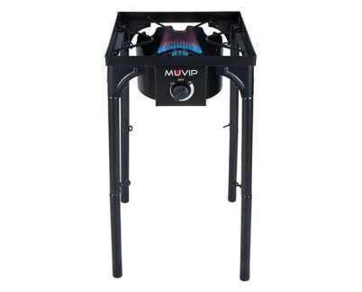 Muvip MV0633 Fogon de Gas Alta Potencia - Quemador de Hierro Fundido - Potencia 4,6kW - Estructura Reforzada  - Llave de Regulacion de Gas - Proteccion de Llama Contra el Viento - Color Negro
