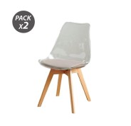 Muvip Pack 2 Sillas Design D1000 - Patas Macizas de Madera - Cojin Acolchado en la Base - Color Blanco/Marron