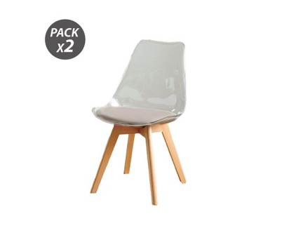 Muvip Pack 2 Sillas Design D1000 - Patas Macizas de Madera - Cojin Acolchado en la Base - Color Blanco/Marron