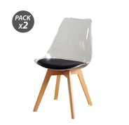 Muvip Pack 2 Sillas Design D1000 - Patas Macizas de Madera - Cojin Acolchado en la Base - Color Blanco/Negro