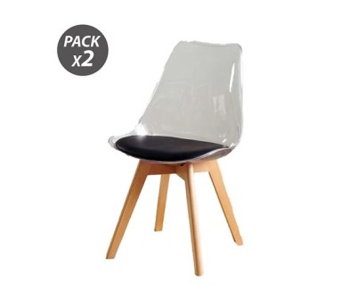 Muvip Pack 2 Sillas Design D1000 - Patas Macizas de Madera - Cojin Acolchado en la Base - Color Blanco/Negro