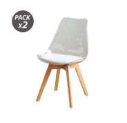 Muvip Pack 2 Sillas Design D1000 - Patas Macizas de Madera - Cojin Acolchado en la Base - Color Blanco