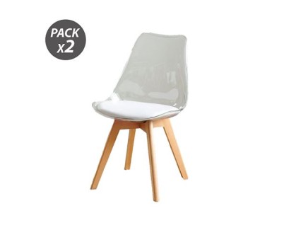 Muvip Pack 2 Sillas Design D1000 - Patas Macizas de Madera - Cojin Acolchado en la Base - Color Blanco