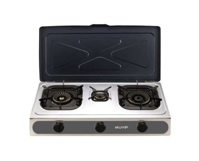 Muvip Parrilla de Acero Inoxidable - Quemador de Hierro Fundido - Quemadores desmontables - Base Antideslizante - Dimensiones: 71X37X12.3 cm - Color Plateado