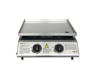 Muvip Plancha de Asar de Gas - 2 Quemadores - Panel de Control y Plancha de Acero - Bandeja Recoge Grasas - Llama Regulable - Superficie Antiadherente