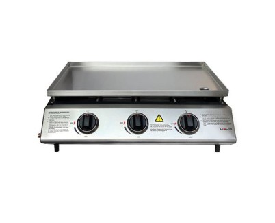 Muvip Plancha de Asar de Gas - 3 Quemadores - Panel de Control y Plancha de Acero - Bandeja Recoge Grasas - Llama Regulable - Superficie Antiadherente