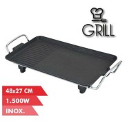 Muvip Plancha de Asar Electrica 1500W - 2 Zonas Lisa y Grill - Placa Antiadherente - Asas Tacto Frio - Termostato Extraible - Superficie 48x27cm