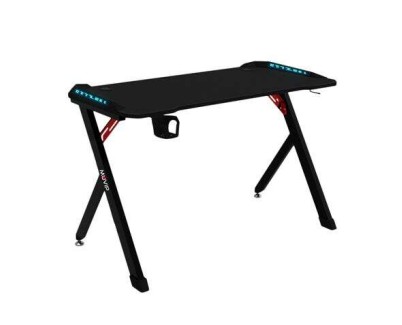 Muvip PRO1200 Mesa Gaming Fibra de Carbono con Luz RGB - Solida - Gran Superficie - Portavasos - Gancho para Auriculares - Medidas 120x60x75cm - Color Negro