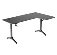 Muvip PRO1300 Mesa Gaming Fibra de Carbono en L Derecha - Solida - Gran Superficie - Portavasos - Gancho para Auriculares - Medidas 160x100x75cm - Color Negro