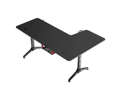 Muvip PRO1300 Mesa Gaming Fibra de Carbono en L Izquierda - Solida - Gran Superficie - Portavasos - Gancho para Auriculares - Medidas 160x100x75cm - Color Negro