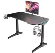 Muvip PRO500 Mesa Gaming Fibra de Carbono - Iluminacion RGB - Portavasos - Gancho para Auriculares - Compartimento de Almacenamiento - Medidas 113x60x75cm