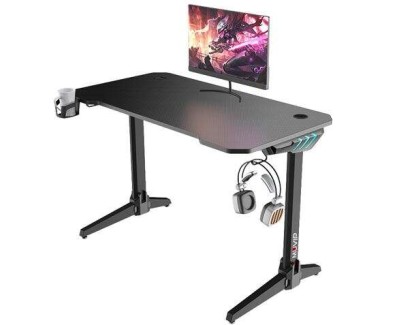 Muvip PRO500 Mesa Gaming Fibra de Carbono - Iluminacion RGB - Portavasos - Gancho para Auriculares - Compartimento de Almacenamiento - Medidas 113x60x75cm