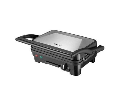 Muvip Sandwichera Inox 1800W - Placas Antiadherentes Reversibles Grill, Lisa - Selector de Temperatura - Placa Superior Basculante - Asas Tacto Frio