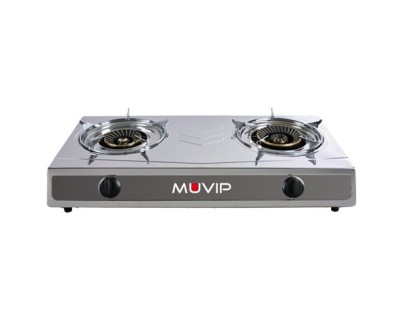 Muvip Serie Strong Cocina de Gas Inox 2 Fuegos - Encendido Piezoelectrico - Quemador de Hierro Fundido Desmontable
