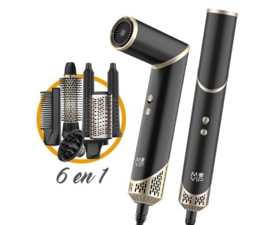 Muvip Ultimate Experience Profesional 6 en 1 Herramienta de Secado y Peinado - 1500W - Accesorios para Rizar, Cepillar y Alisar - 3 Configuraciones de Calor y 2 de Ventilador -Funcion de Ionizacion