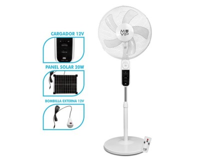 Muvip Ventilador de Pie Solar - 12000mAh - 40cm - 4 Velocidades - Luz LED - USB - Color Blanco
