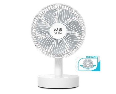 Muvip Ventilador de Sobremesa Portatil Oscilante 12W 19cm de Diametro - 4 Velocidades - Oscilacion hasta 70º - Angulo Ajustable hasta 90º - Autonomia hasta 11h - Color Blanco
