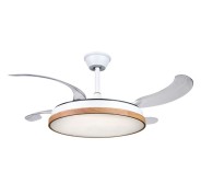 Muvip Ventilador de Techo Retractil - 30W - Luz LED Hasta 6000K - Temporizador - 6 Velocidades - Color Madera