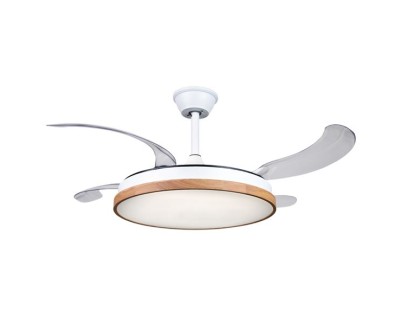 Muvip Ventilador de Techo Retractil - 30W - Luz LED Hasta 6000K - Temporizador - 6 Velocidades - Color Madera