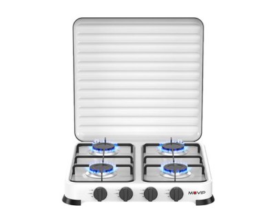 Muvip Vulcano Cocina de Gas con 4 Fuegos - Tapa Protectora - Patas de Goma - Superficie Esmaltada - Quemador Extraible - 47.8x47.8x60cm - Color Blanco