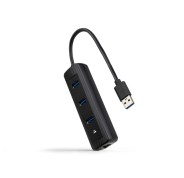 Nanocable Adaptador de Red USB 3.0 a Ethernet Gigabit 10/100/1000 Mbps - Hub 3xUSB-A 3.0 - 15cm - Color Negro
