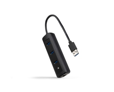Nanocable Adaptador de Red USB 3.0 a Ethernet Gigabit 10/100/1000 Mbps - Hub 3xUSB-A 3.0 - 15cm - Color Negro