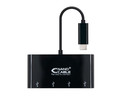 Nanocable Adaptador USB-C a 4xUSB 3.0. USB-C/M-USB 3.0/H - 10 cm - Color Negro