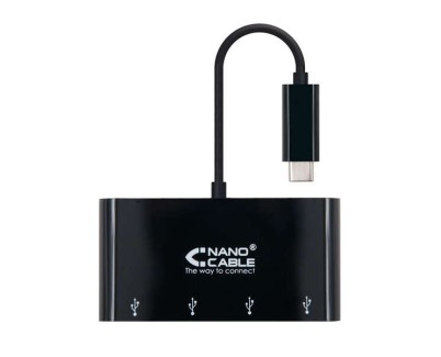 Nanocable Adaptador USB-C a 4xUSB 3.0. USB-C/M-USB 3.0/H - 10 cm - Color Negro