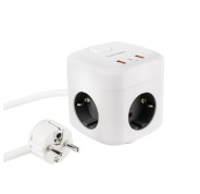 Nanocable Base de 3 Enchufes Schuko + 2x USB-A y 1x USB-C con Interruptor - Tecnologia GaN, PPS y PD 20W - Cable de 1.40m - Color Blanco