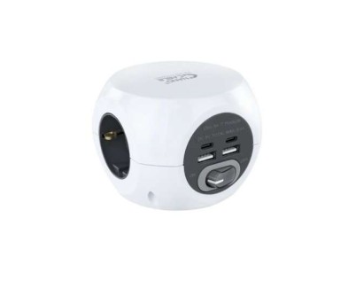 Nanocable Base de 3 Enchufes Tipo F + 2x USB-A y 2x USB-C con Interruptor - Cable de 1.40m