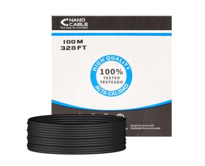 Nanocable Bobina de Cable de Red Rigido Impermeable para Exterior RJ45 Cat.6 UTP AWG24 100m - Color Negro