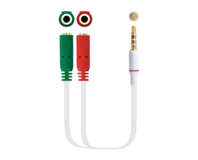 Nanocable Cable Adaptador Audio Jack 3.5mm Macho 4 Pines a 2x Jack 3.5mm Hembra 3 Pines 0.20m - Color Blanco