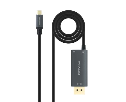 Nanocable Cable Adaptador USB-C a Displayport 1.4 - Longitud 1.8m - Resolucion 8K - Carcasa Metalica de Aluminio - Power Delivery 100W - Color Gris Oscuro