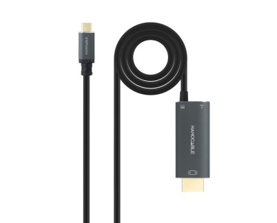 Nanocable Cable Adaptador USB-C a HDMI - Longitud 1.8m - Resolucion 8K - Carcasa Metalica de Aluminio - 195x230x20mm - Color Gris Oscuro