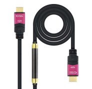 Nanocable Cable HDMI v2.0 Macho con Repetidor a HDMI v2.0 Macho 15m - 4K@60Hz 18Gbps - Alta Velocidad - Color Negro/Rosa