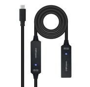 Nanocable Cable Prolongador USB-C 3.2 Macho a USB-C 3.2 Hembra - 10 Metros - Amplificador - Color Negro