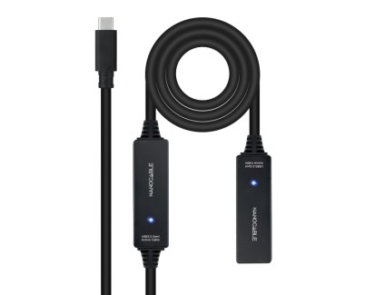 Nanocable Cable Prolongador USB-C 3.2 Macho a USB-C 3.2 Hembra - 10 Metros - Amplificador - Color Negro