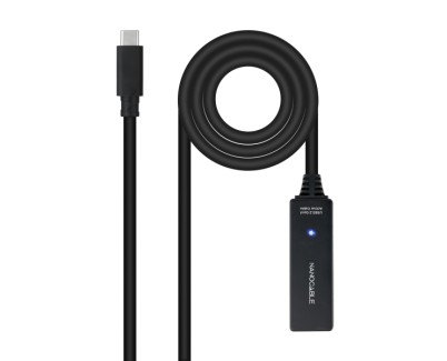 Nanocable Cable Prolongador USB-C 3.2 Macho a USB-C 3.2 Hembra - 5 Metros - Amplificador - Color Negro