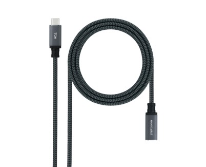 Nanocable Cable Prolongador USB-C 3.2 Macho a USB-C 3.2 Hembra - Gen2x2 20Gbp - 100W 5A - 4K 60Hz - 2 Metros - Mallado - Color Negro