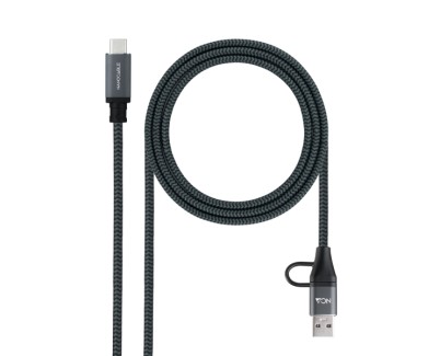 Nanocable Cable USB 3.2 Gen2x2 5A/100W - USB-C + USB-A/M a USB-C/M - 3m - Color Gris