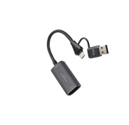 Nanocable Capturadora de Video - HDMI 4K Hembra - USB-C Macho - Adaptador USB-A - Multisistema - Color Gris Oscuro