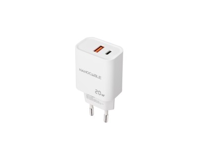 Nanocable Cargador de Pared USB-C/PD + USB-A/QC 20W - Color Blanco